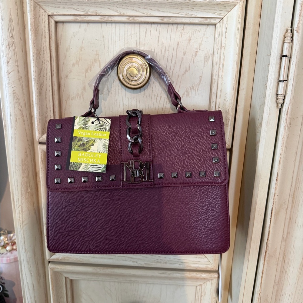 Badgley Mischka Burgundy Studded Satchel